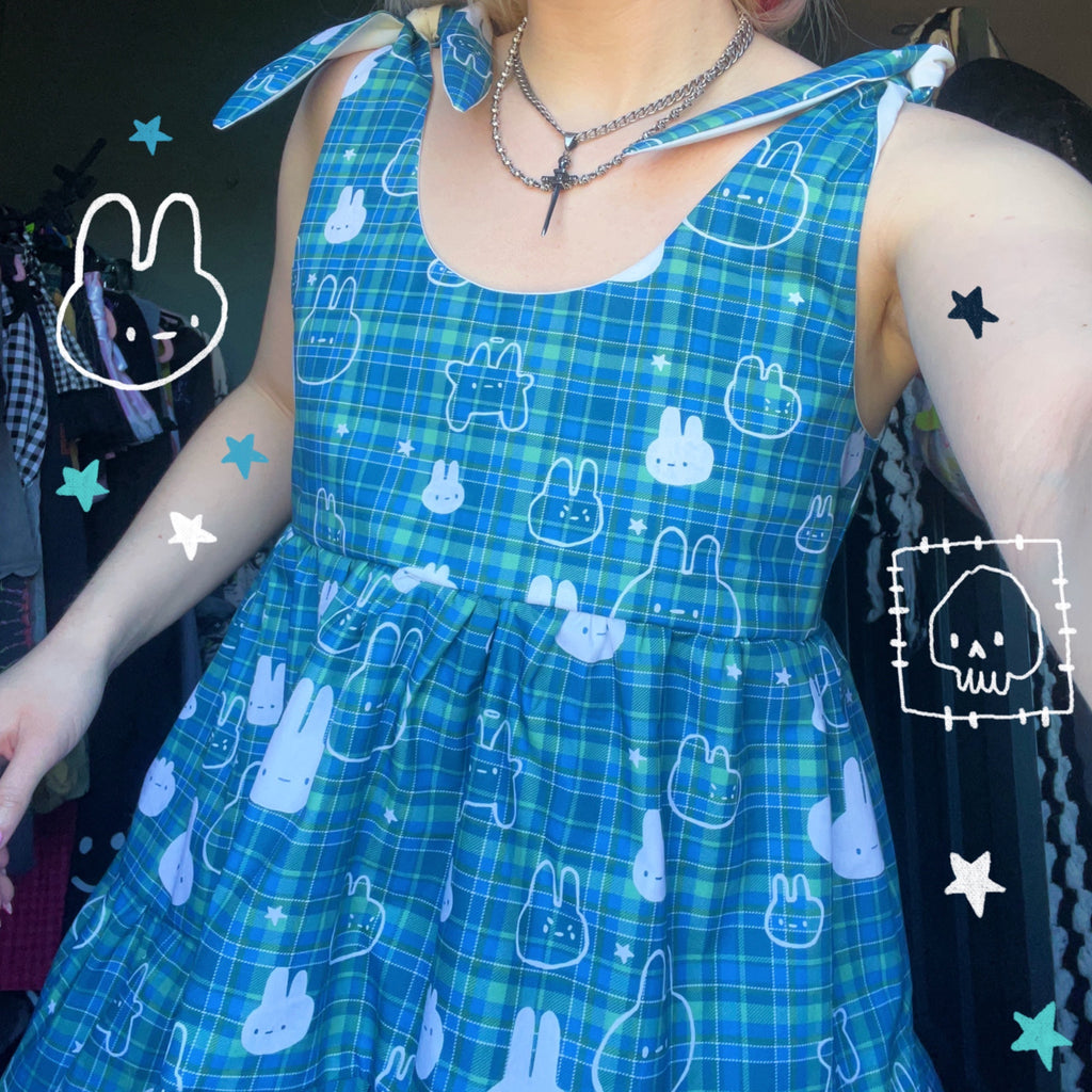 Green and Blue Tartan Bunnies Dress *choose ur style* (made 2 order)