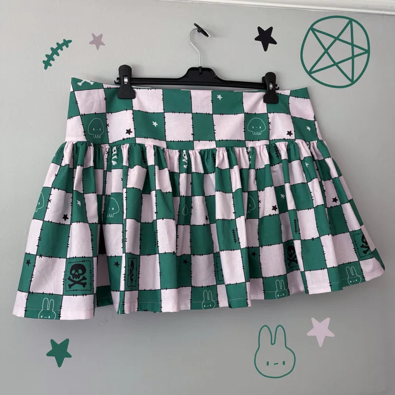 Green and Pink Check Mini Skirt (Size UK18)