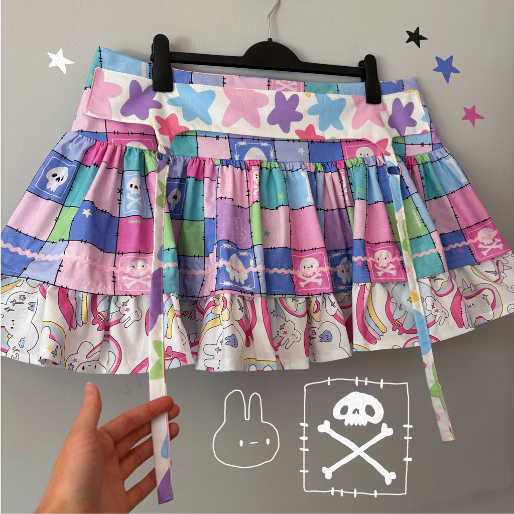 Pastel Check/Bunny Unicorn Ruffled Mini Skirt (UK18)