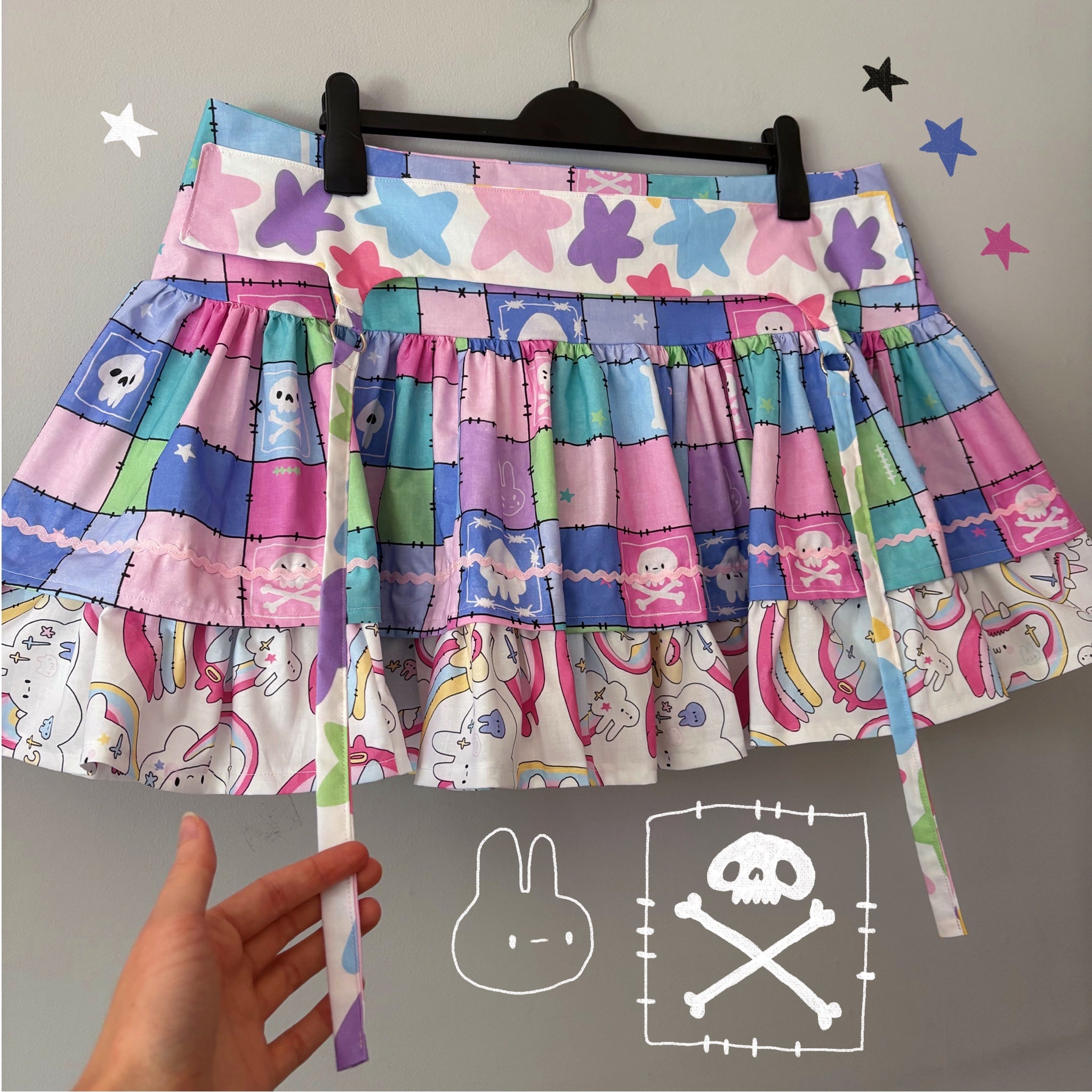 Pastel Check/Bunny Unicorn Ruffled Mini Skirt (UK18)