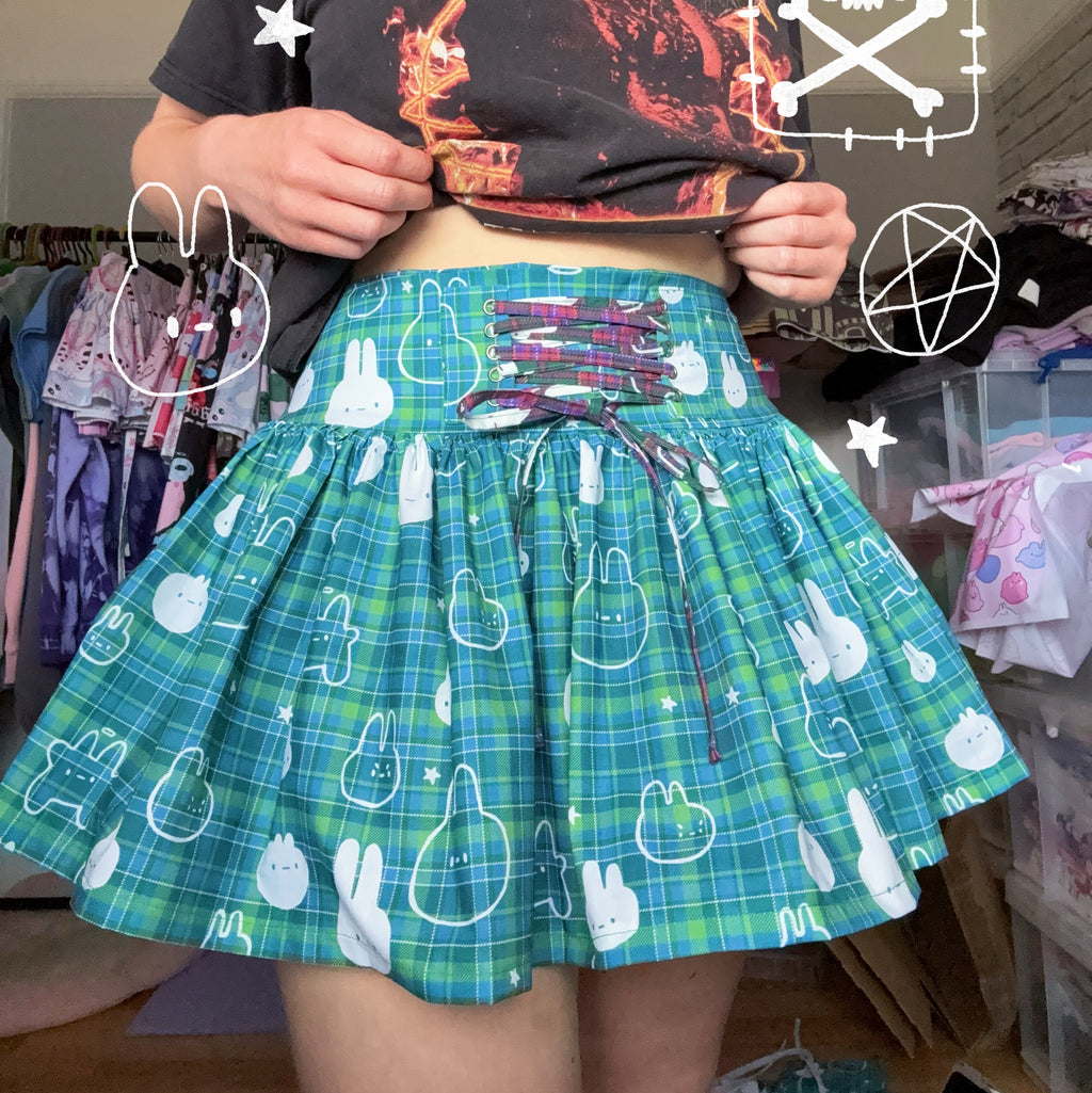 Green and Blue Tartan Corset Mini Ruffled Skirt (UK8)